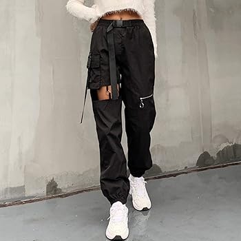 Black Cargo Pants for Women Fashion Ripped Loose Street Rock